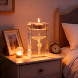 Jesus Crystal Engraved Candle Holder: Light & Faith in One