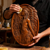 Native American Woman Wood Carving - Hand-Carved Solid Wood Art - Indigenous Home Decor