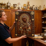 Our Lady of Sorrows Wooden Wall Decor - Our Lady of the Seven Arrows Softens the Heart of Evil - size and finish detail