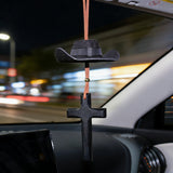Cowboy Hat & Cross Car Charm: Faith Meets Western Spirit