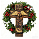 Christmas cross, Nativity cross,Joy to the world wood carving- best Christmas gift