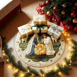 3D Embossed Nativity Scene Christmas Round Rug
