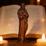Jesus as the Good Shepherd Wooden Circular Sculpture: Desktop Decoration