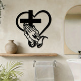 Praying Hands, Heart & Cross Metal Wall Art: Faith, Love, and Devotion in One Design