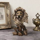 Vintage Faux-Wood Lion Head Resin Figurine | Office & Home Deco