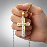 Tribal Flame Engraved Cross Pendant Necklace