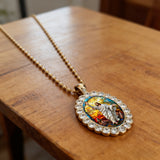 Mosaic Jesus Resin & Gold-Plated Necklace | Stained Glass Style Spiritual Jewelry