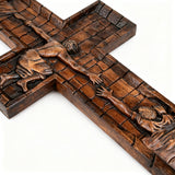 Bgcopper 6 inches Savior Jesus Cross Wood carving - Mini version
