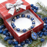 Our Lady of Mary Pendant Royal Blue Pearl Rosary Bracelet: A Wrist-Worn Reminder of Grace - Christian gift presentation