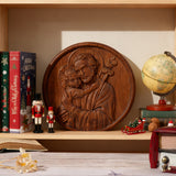 Joseph and Baby Jesus wood carving plaque - Father‘s day gift