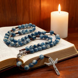 Hand Woven Holy Trinity Crucifix Mary Holy Medal Blue Rosary