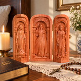 Hand-Carved Travel Triptych Altar: The Holy Family at Your Side
