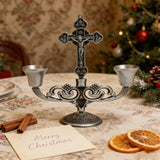 Vintage Jesus Cross Candelabra: Faith Woven into Warm Glow