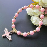 Angel Wing Cross Rosary Bronzing Acrylic Baptism Stretch Beaded - BGCOPPER
