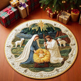 3D Embossed Nativity Scene Christmas Round Rug