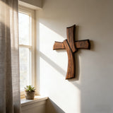 Minimalist Twist Wooden Hand Carved Cross for Wall Decor, Religious Gift Cross