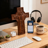 Bgcopper Ascension of Jesus wood carving cross