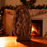 Natural Beechwood Nativity Scene Wooden Carved Plaque Tabletop Arrangement