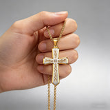 Tribal Flame Engraved Cross Pendant Necklace