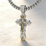 Gold-Plated Copper Crucifix Pendant with Jesus Christ and Religious Figures