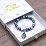 Our Lady of Mary Pendant Royal Blue Pearl Rosary Bracelet: A Wrist-Worn Reminder of Grace - size and finish detail