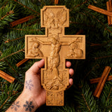 Hand-Carved Beechwood Religious Cross: A Sacred Artistic Testament to Christian Faith