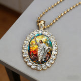 Mosaic Jesus Resin & Gold-Plated Necklace | Stained Glass Style Spiritual Jewelry