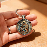 Saint Michael Defender Glass Keychain: Carry His Protection in Your Pocket