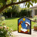 Nativity Scene Stained Glass Suncatcher: The Holy Family in Radiant Light