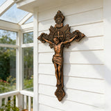 Wood Carving of Jesus Cross with St. Benedict's Exorcism