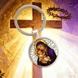 “Our Lady & Child” Stained Glass Style Keychain – A Daily Reminder of Maternal Grace