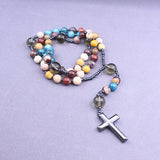 New African pine yellow tiger eye vintage natural stone long cross rosary necklace - BGCOPPER