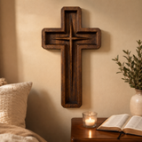 Hand-Carved Star of Bethlehem Wooden Cross – Christian Wall Decor & Faith Gift