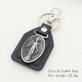 St.Benedict Guadalupe Miraculous Medal Keyrings Leather Car Key Chains - BGCOPPER
