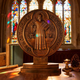 St. Benedict Double-Sided Wooden Desk Plaque: A Christian Symbol of Protection & Faith
