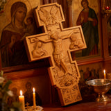 Hand-Carved Beechwood Religious Cross: A Sacred Artistic Testament to Christian Faith