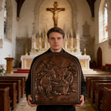 Natural Beech Nativity Scene Wood Carving Plaque: The Heart of Christmas in Handcrafted Wood