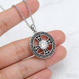 Celtic Knot Crystal Cross Wheel Necklace – Faith & Elegance Woven in Light