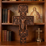 Eastern Orthodox Crucifixion Cross Wall Decor - Faith & Redemption Theme Wooden Carved Wall Hanging