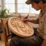 Our Lady in Tears and Prayer with a Nine-Star Halo — Hand-Carved Beechwood Statue