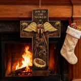 Christmas cross, Nativity cross,Joy to the world wood carving- best Christmas gift