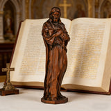 Jesus as the Good Shepherd Wooden Circular Sculpture: Desktop Decoration