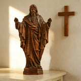 Hand Carved Sacred Heart of Jesus Virgin Mary Wooden Tabletop Ornament