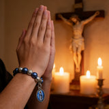 Our Lady of Mary Pendant Royal Blue Pearl Rosary Bracelet: A Wrist-Worn Reminder of Grace - Christian gift presentation