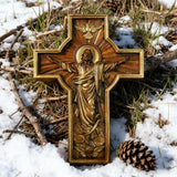 Ascension of Jesus wood carving cross
