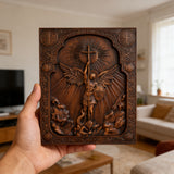 Bgcopper Archangel Michael Square Wooden Icon Religious Gifts - Best Wood Carving Wall Decor