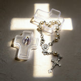6mm Pearl Rosary Bracelet with Cross Case | Catholic Devotional Jewelry