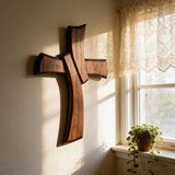 Minimalist Twist Wooden Hand Carved Cross for Wall Decor, Religious Gift Cross