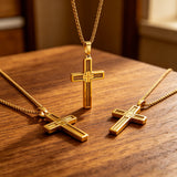Modern Cable Wire Inlay Cross Pendant Necklace
