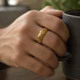 Heavy Hammered Scale Braided Texture Stainless Steel Comfort Fit Band Ring